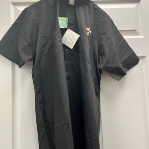 Deacon Black Men's Tab Collar Shirt Deacon embroidered Cross Short Sleeves